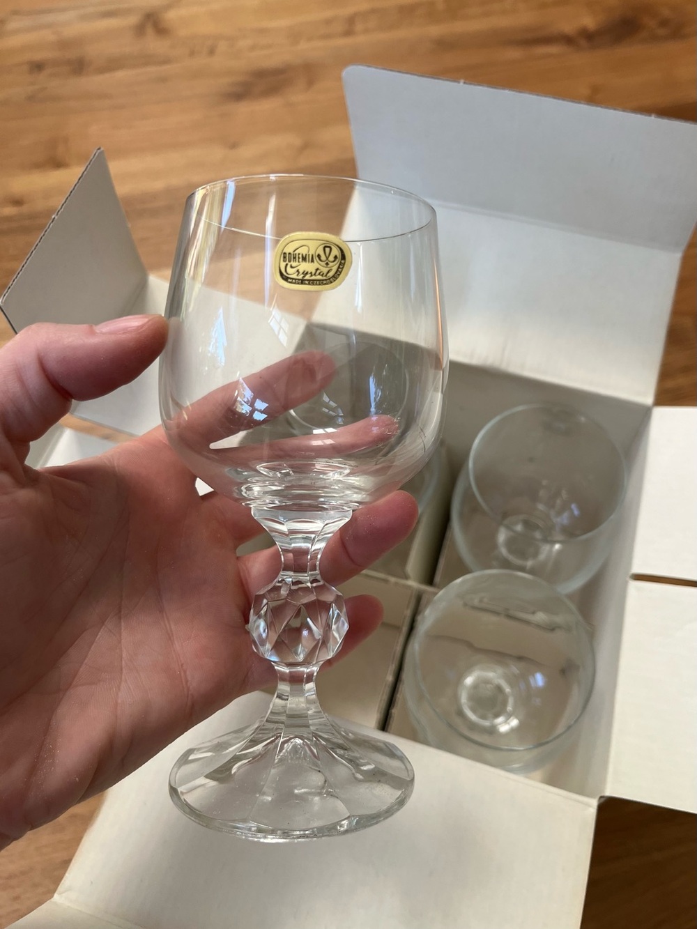 Bohemia Crystal “Claudia” Wine Glasses 190 mL - Set of 4. Czechoslovakia.